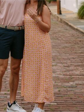 Anthropologie Pink & Orange Geometric Strapless Maxi
